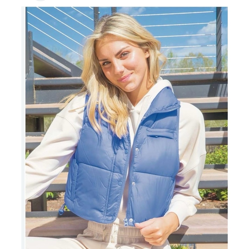 Simply Southern Cropped Blue Quilted Lightweight Puffer Vest Size Medium